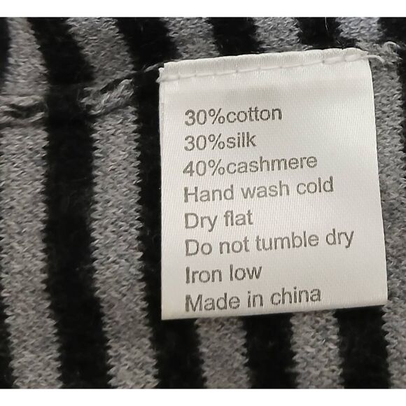 Simple laguna womens medium sweater silk cashmere  stripe gray black preppy - Picture 8 of 9